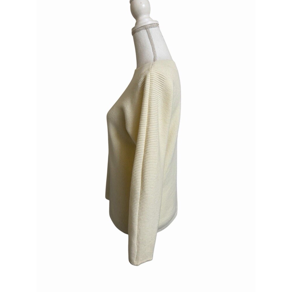 Talbots Petite Women's Large LP Ivory Boatneck Hip Length Sweater Lambs Wool - Picture 5 of 7